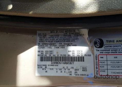 2006 Lincoln Zephyr z USA, uszkodzony, nr VIN 3LNHM26116R605877